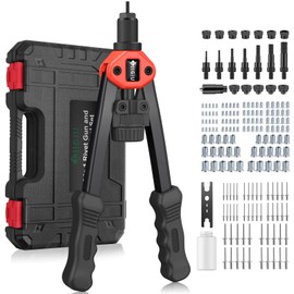 JiGiU 2 in 1 Rivet Nut Tool Rivet Gun, Professional Hand Riveter Dual-function Rivet Nut Gun Rivet Gun Kit Multi-purpose Pop Rivet Gun Rivnut Tool with 7 Mandrels 5 Rivet Nozzles,110 Nuts & 50 Rivets