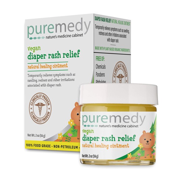Puremedy Baby Diaper Rash Healing Ointment, All Natural Vegan Homeopathic Balm Soothes and Relieves Symptoms of Dry Itchy Flaky Red Skin - 2 oz (Pack of 1)