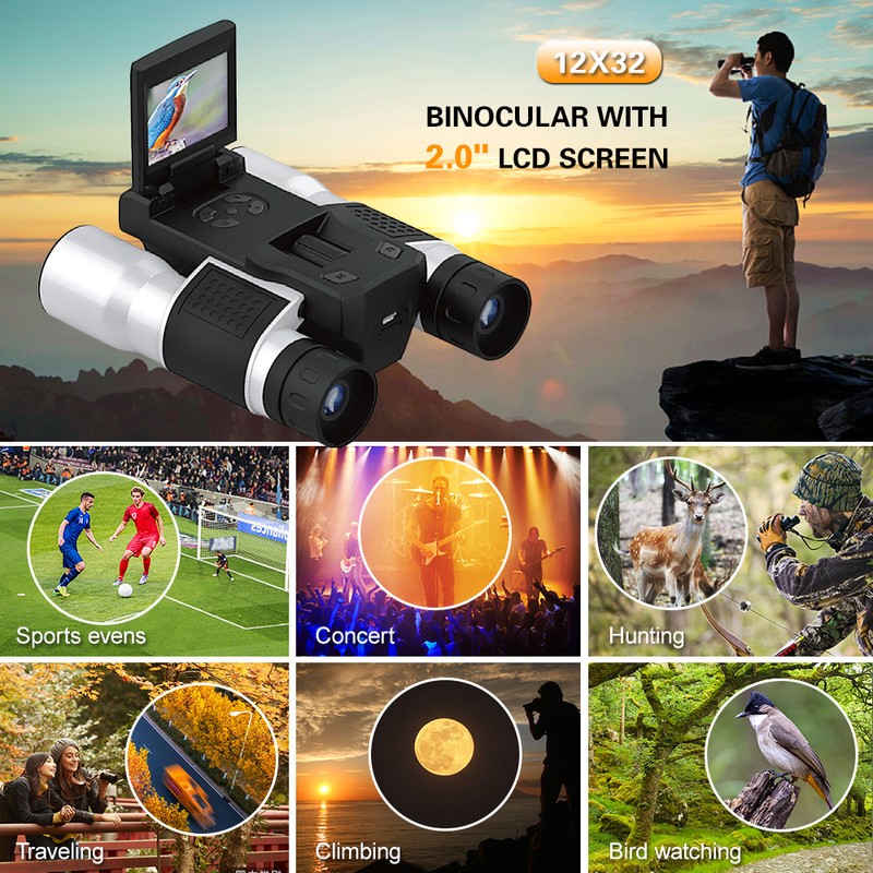 12x32 Digital Binoculars Camera Telescope 2 Inch Rotating LCD Display
