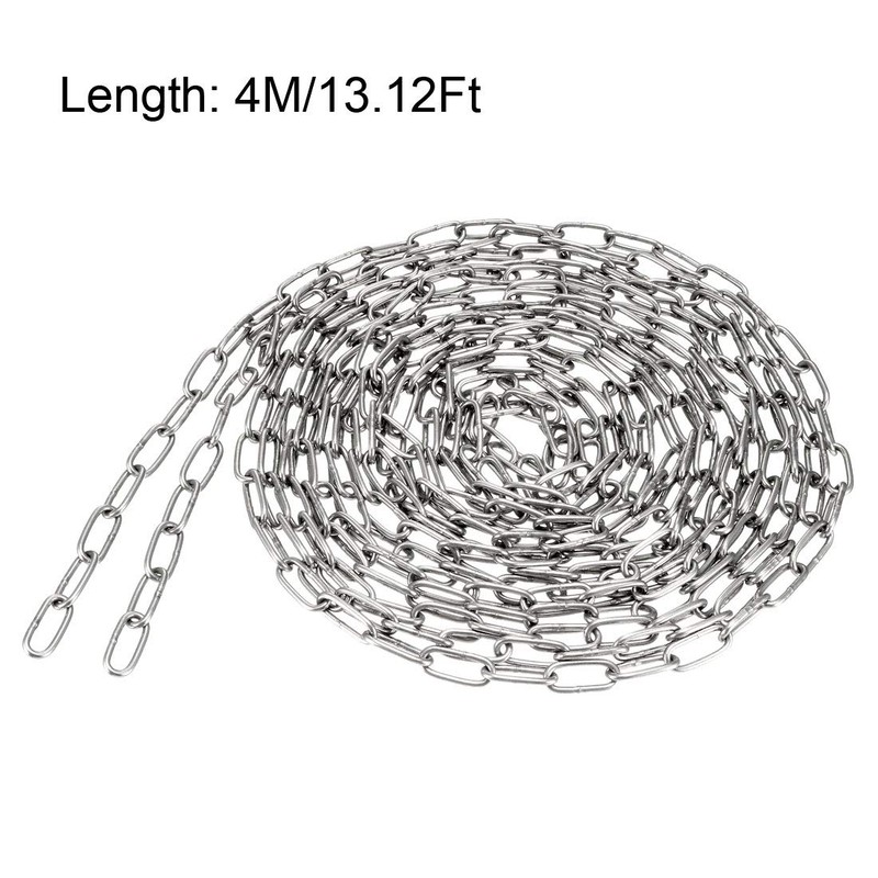 sourcing map Stainless Steel 304 Hardened Proof Coil Chain 4m