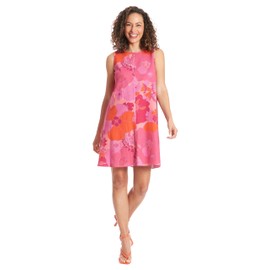 London Times Women's Dresses Linen Blend Sleeveless Shift Dress | Summer Dress for Women | Casual Dresses for Women, Coral/Sangria, Large