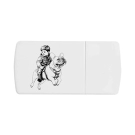 'Boy Riding French Bulldog' Pill Box with Tablet Splitter (PI00030489)