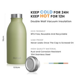 Autsel Trinkflasche Thermo Edelstahl 350ml für Heiße und Kalte Getränke für Büro Sport Outdoor Camping GRÜN