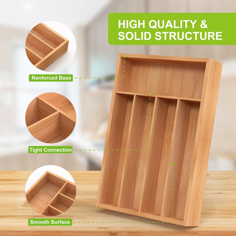 Unibambou Bamboo Utensil Drawer Organizer, Kitchen Organizer for Flatware Cutlery,