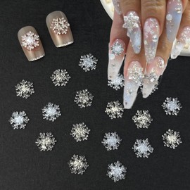 100pcs Snowflake Nail Art Decorations Christmas Iridescent Nail Art Charms White Transparent Snowflake Nail Supplies Mini Flatback Snow Shape Nail Art Accessories for Women Girls Manicure Decoration