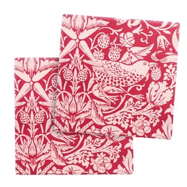 Half Moon Bay Strawberry Thief Design - by ACS William Morris - Raspberry Red/White 4 Inch Stoneware Drink Beverage Coaster; Set of 2