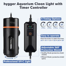 hygger Aquarium U-V Light with Timer, 360° Protective Shield Clean Light for Green Water and Algae Clean, Mini Algae Control Lamp for Freshwater and Saltwater Tank (3W for 5-25 Gallon)