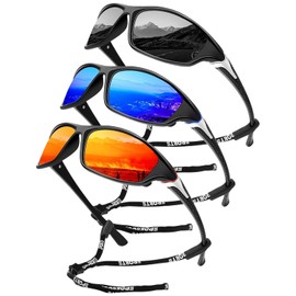 Gafas de Sol Deportivas Polarizadas Hombre y Mujer,Gafas Deportivas Ciclismo,Protección UV400/Par Rodilleras Deportivas (Negro + Azul oscuro + Naranja1)