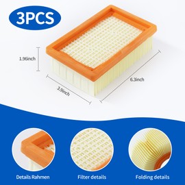3 Stück Filter für Kärcher Staubsauger, Filter Ersatz für Kärcher Mehrzwecksaugern WD4, WD5, WD6, MV4, MV5, MV6, für Nass- und Trockensauger