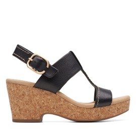 Clarks Women's Giselle Style Wedge Sandal, Black Leather, 8 Wide