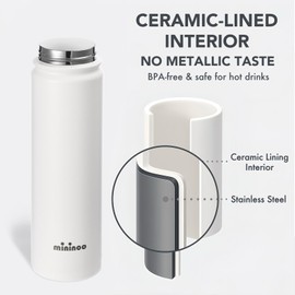 Insulated Stainless Steel Water Bottle with Straw, Ceramic-Lined, BPA-Free & Leak-Proof, 24 oz, White