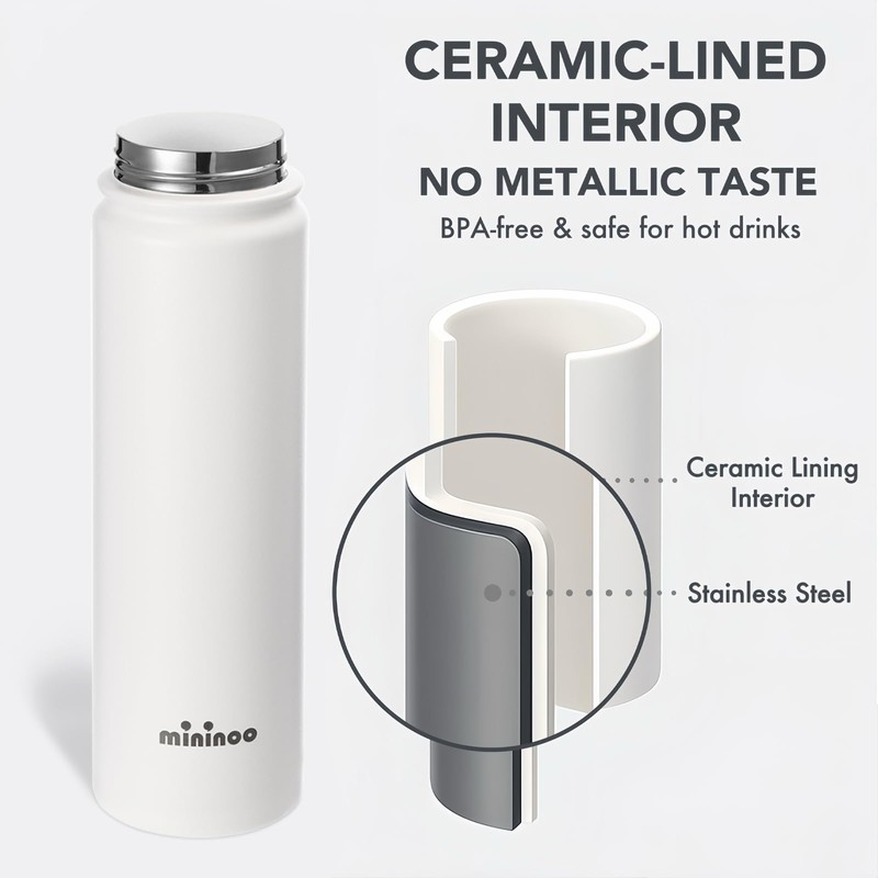 Insulated Stainless Steel Water Bottle with Straw, Ceramic-Lined, BPA-Free &
