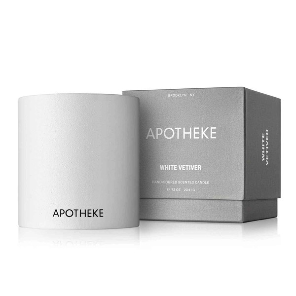 APOTHEKE Luxury Scented Concrete 4-Wick Jar Candle, White Vetiver, 72 oz - Extra-Large - Eucalyptus, Lilac, Vetiver, Amber & Cedarwood Scent, Strong Fragrance, Aromatherapy, Long Lasting, Made in USA