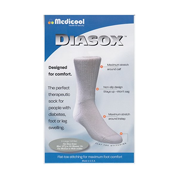 Medicool DIAMW Diasox-Medium White Diabetic Socks
