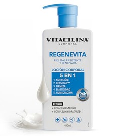 Regenevita │ Retinol + Colágeno Marino │ 400 ml | Crema hidratante corporal 5 en 1 con retinol, Colágeno Marino y urea firmeza, elasticidad y humectación hasta 96h, 400 Ml