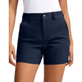 SANTINY Women's 5" Golf Shorts with Pockets Quick Dry Stretch Work Outdoor Hiking Shorts for Women Casual Summer (Navy_S)
