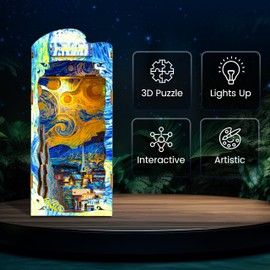 DIY Book Nook Kit - Vangogh Mini House Building Nook Kits for Adults - Wooden 3D Puzzle Bookshelf Accessory for Artisans - Perfect DIY Miniature House Kit & Creative Bookends Gift for Book Lovers