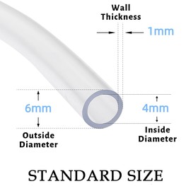 Dcizlont Clear Plastic Tubing, 4mm x 6mm, 1M, PVC Tube Hose Water Pipe, Also for Oil and Air, Food Grade