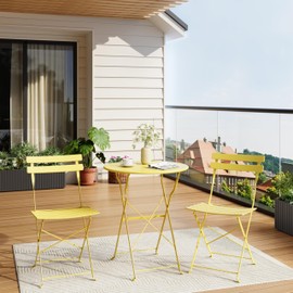 GarveeLife 3-Piece Folding Bistro Set, Foldable Patio Furniture Set with Premium Frame, Outdoor Bistro Table and Chairs Set of 2 for Patio, Garden and Balcony, Yellow
