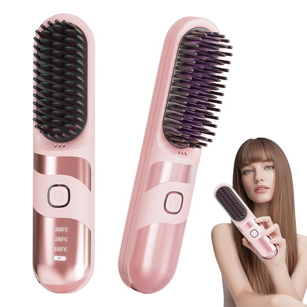 2-in-1 Hair Straightener Comb, Portable Hair Straightening Brush with 3