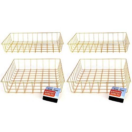 Gold Iron Wire Baskets and Trays, Round and Rectangular, 4-ct Sets (Tray)