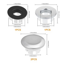 JINTANG 4 Pieces Sink Overflow Cover, Universal Overflow Plug, Overflow Rosette Sink Accessories, for Replacing the Sink Hole in the Kitchen Sink, Bathtub (Silver, Black)