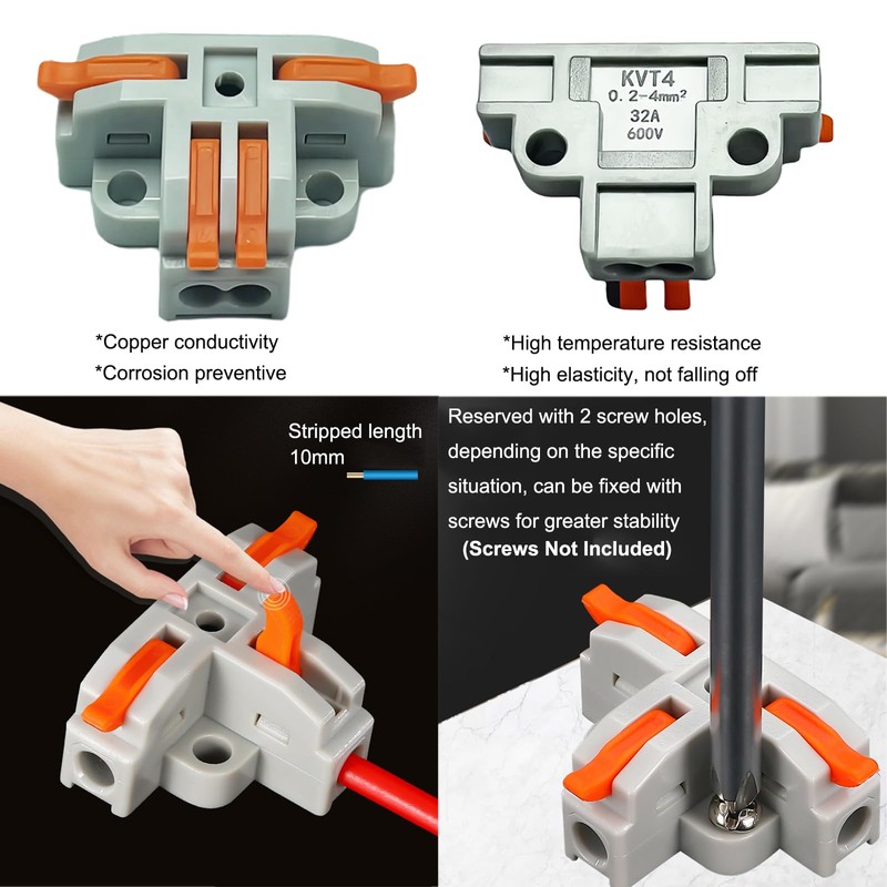 30PCS T-Tap Lever 3 Way Wire Connectors Kit, Lever &