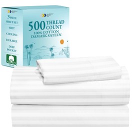 California Design Den 3 Piece Twin Size Sheet Set - 100% Cotton 500 Thread Count, Cooling Deep Pocket Bed Sheets with Fitted Elastic Sheet, Extra Soft Luxury Hotel Quality - Striped Bright White