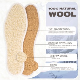 BISON Lambskin Insoles - 2 Pairs of Warm Fur Insoles Shoes with Natural Cork - Lambskin Soles for Men and Women - Extra Dense & Non-Slip - Size 42