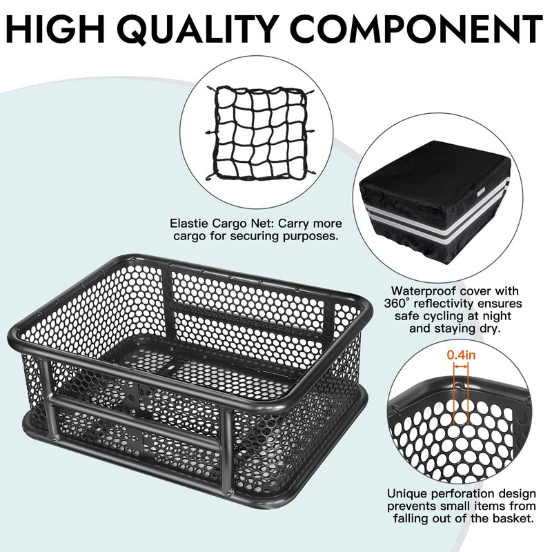 RAYMACE Bike Basket Rear with Reflective Waterproof Cover and Cargo