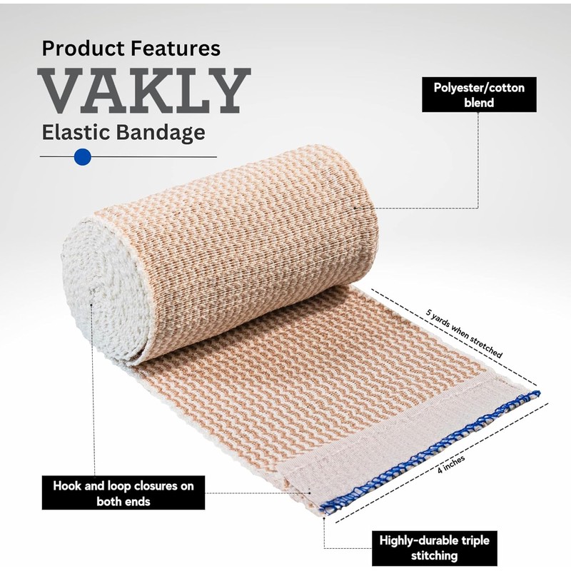 Vakly Elastic Bandage Wrap Rolls with Self-Closure [Pack of 10]