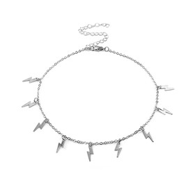 Hifunny Lightning Tassel Bolt Choker Necklace for Men Women Adjustable Gold Silver Lightning Clavicle Chain Necklace Jewelry Gifts(Silver)