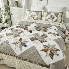 Brandream King Size Luxury Patchwork Quilts Farmhouse Vintage Quilted Coverlet Cotton Quilts Set