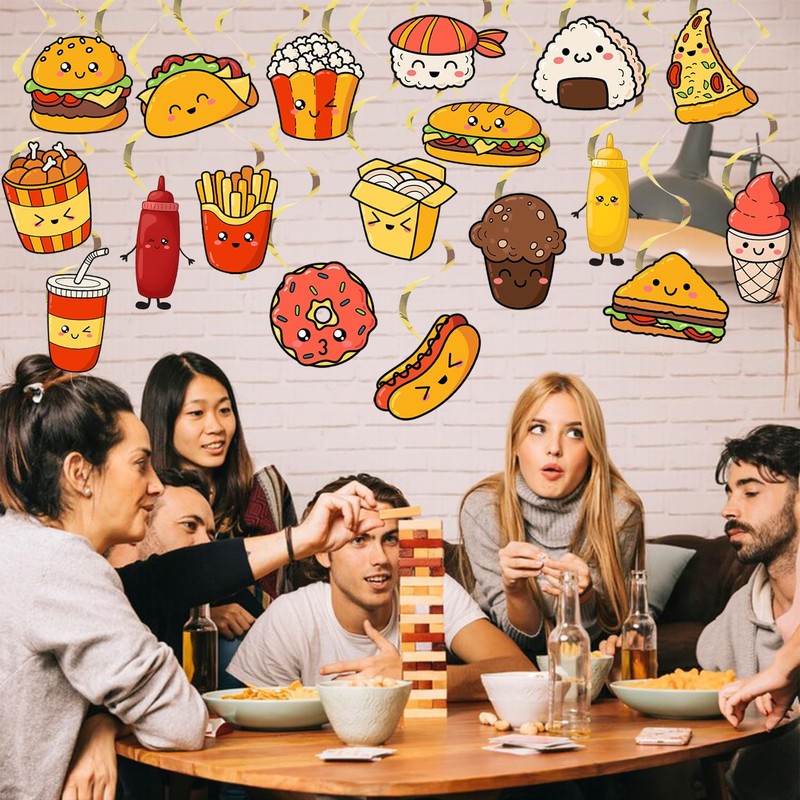 Fast Food Party Decorations Hanging Swirls, Cartoon French Fries Pizza