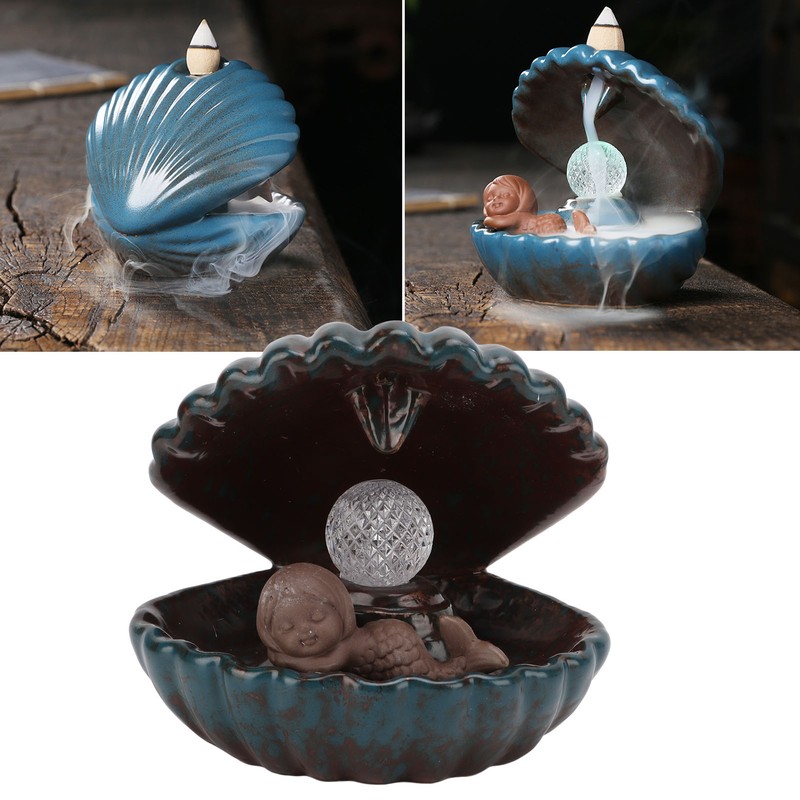 Incense Holder European Style Shell Shape LED Lamp Backflow Aromatherapy