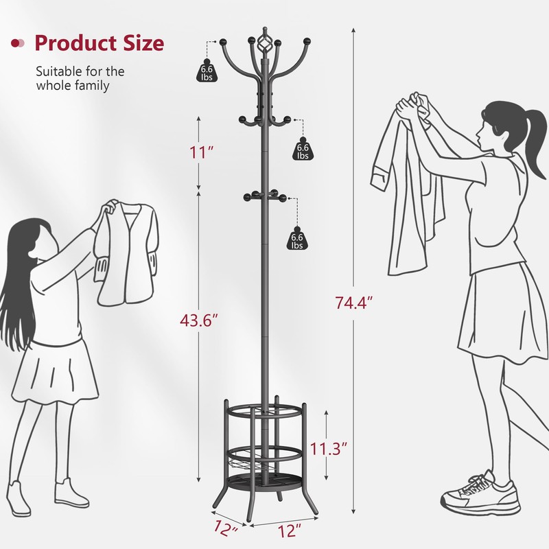 Tajsoon Coat Rack Freestanding with Umbrella Holder,Hangers Stand with 16