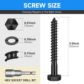 (12-Set) 5/16 x 2-1/2" Lag Bolts for Wood, Stainless Steel Heavy Duty Hex Head Lag Screws, Commercial/Industrial Grade 5/16 Bolts, Mounting Screws Bolts Kit, Black Oxided by Marysino