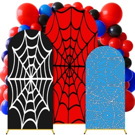 Tingjoo 3 Pcs Spider Web Arch Backdrop Cover Set 4Ft 5Ft 6Ft Spider Birthday Party Decorations Polyester Arch Stand Cover for Photo Props Cosplay Wedding Baby Shower Backdrop Decor