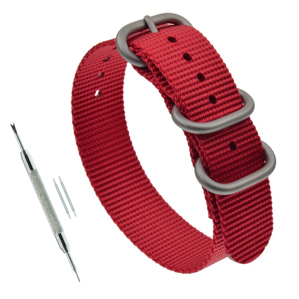 MZBUTIQ 19mm Red Nylon Watch Strap Replacement Band for Men