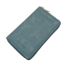 Lydemcia RFID Passport Wallet Holder with Wristlet, Large Travel Purse Credit Cards Organizer for Women Men, Minimalist (Blue)