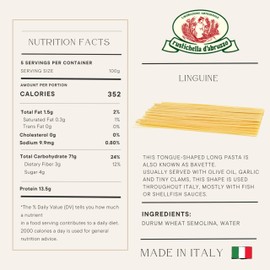 Rustichella d'Abruzzo Linguine (Pack of 2), 500g Each - Classic Italian Long Pasta - Tongue-Shaped Bavette for Fish and Shellfish Sauces