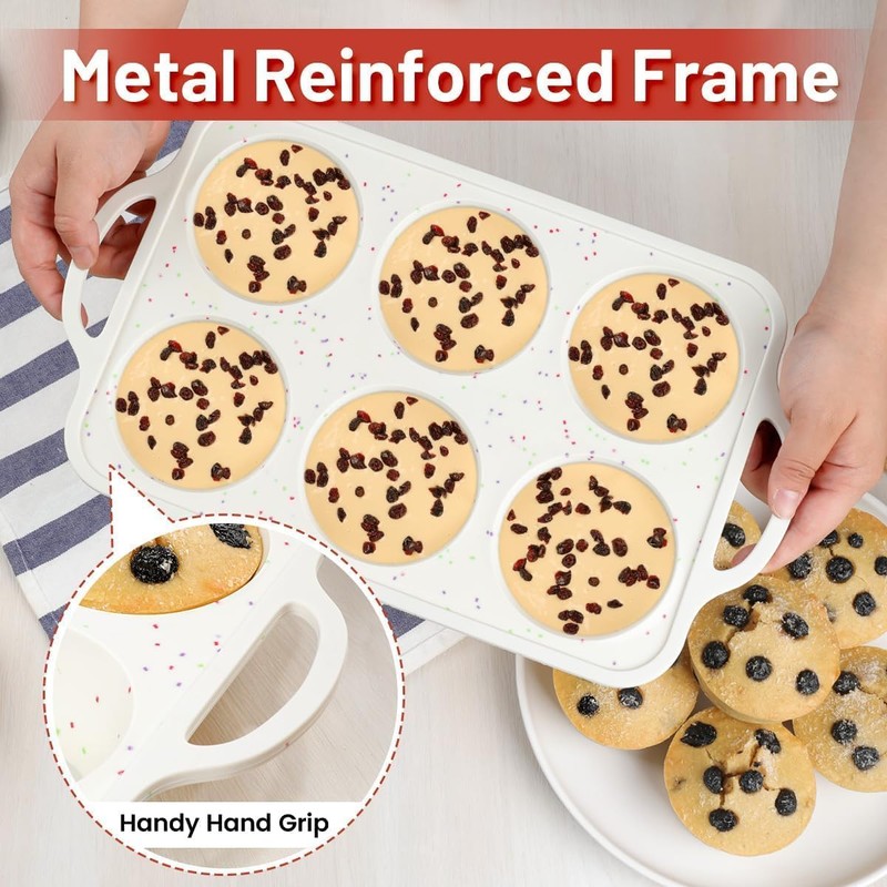 CAKETIME Large Muffin Pan, Metal Reinforced Frame 3.5 Inch Jumbo