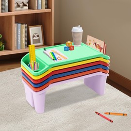 6 Pcs Kids Lap Desk Tray, Portable Lap Bed Table with Side Pockets and Slot for Homes, Schools, Classes, Nurseries, 50 * 25 * 18cm, 2 Color Combinations Selectable (Multicolor 2)