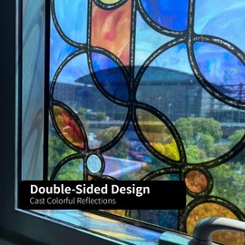 ChicSkin Hand Drawn Stained Glass Window Film Decorative Colorful Art Decor, Double-Sided Stain Glass Window Cling, Watercolor Decorative Window Film Navy Blue Geometry Sticker 16.9"X117.9"