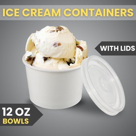 Smygoods Ice Cream Cups with Lids, 12 Ounce, 50 Count, White Paper Bowls for Cold and Hot Desserts