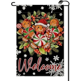 Gingerbread Man Welcome Christmas Garden Flag 12x18 Inch Vertical Double Sided Winter Xmas Holly Red Berries Peppermint Candy Small Flags Farmhouse Outside Decoration For Yard SD36