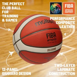 Molten BG3800 Indoor FIBA Approved Composite Leather Basketball Size 7 Suitable for Boys Ages 14+ and Adults