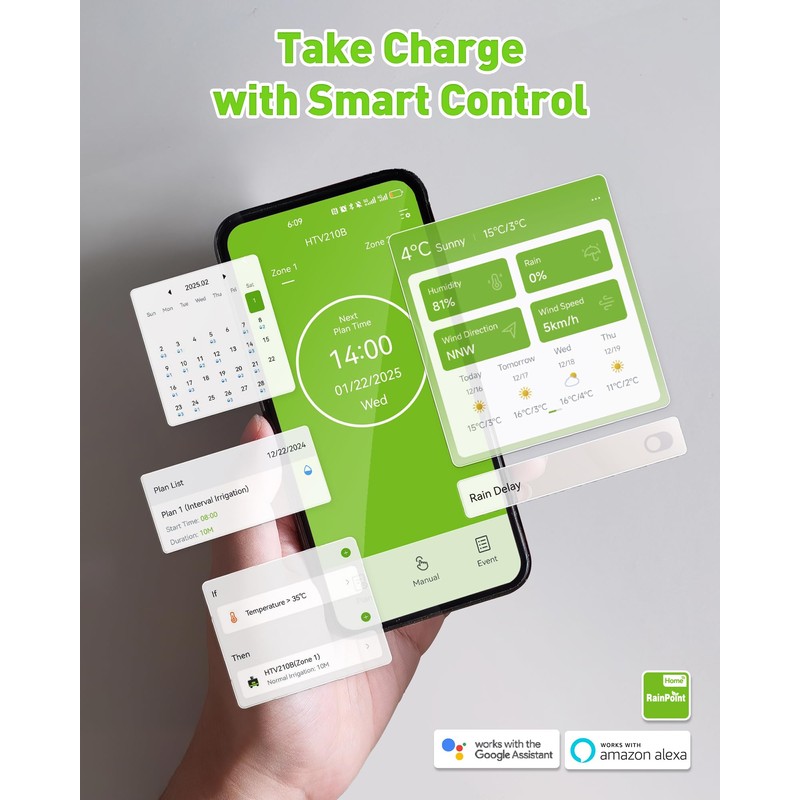 RainPoint WiFi Water Timer for Garden Hose with Brass Inlet,Yellow