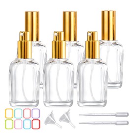 PYAWI 6Pack 50ml Square Clear Glass lotion Bottles with Black Pump 1.7oz Empty Small lotion Dispenser Bottle,for lotions cream Essential Oil Travel Container (Clear-Gold Pump, 50ML/1.7OZ)