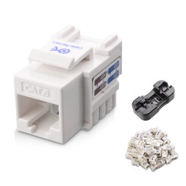 Cable Matters UL Listed 50-Pack RJ45 Keystone Jack in White with Keystone Punch-Down Stand